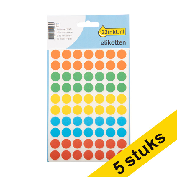 Aanbieding: 5x 123inkt markeringspunten Ø 13 mm assorti (280 etiketten) 301507 - 1