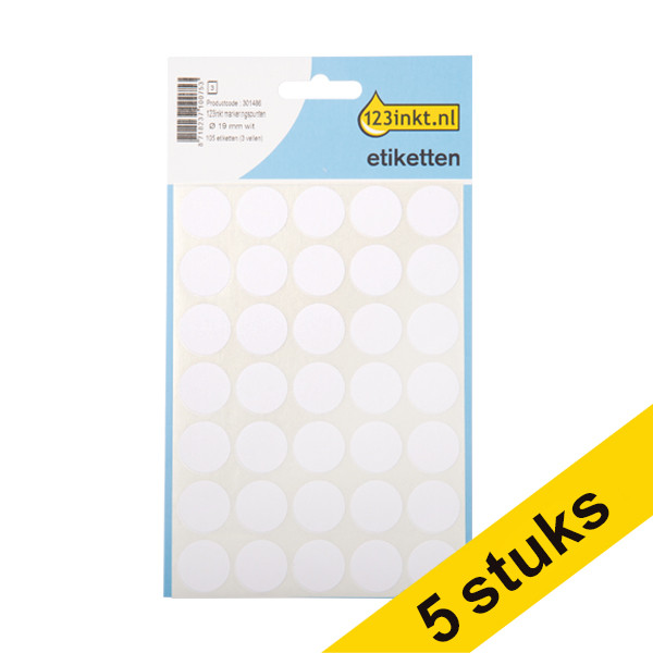 Aanbieding: 5x 123inkt markeringspunten Ø 19 mm wit (105 etiketten)  301520 - 1