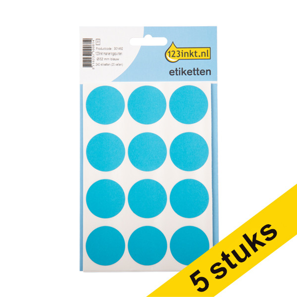 Aanbieding: 5x 123inkt markeringspunten Ø 32 mm blauw (240 etiketten)  301526 - 1