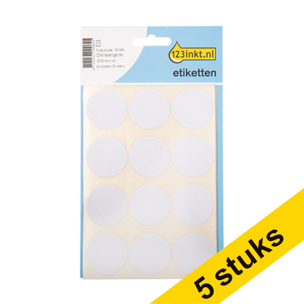 Aanbieding: 5x 123inkt markeringspunten Ø 32 mm wit (240 etiketten)  301527 - 1