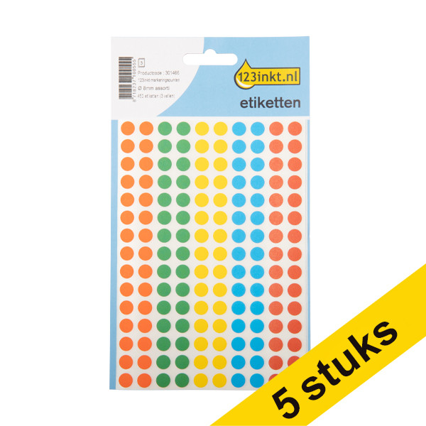 Aanbieding: 5x 123inkt markeringspunten Ø 8 mm assorti (450 etiketten) 301500 - 1