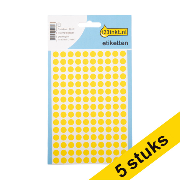 Aanbieding: 5x 123inkt markeringspunten Ø 8 mm geel (450 etiketten)  301503 - 1