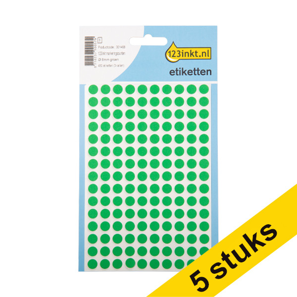 Aanbieding: 5x 123inkt markeringspunten Ø 8 mm groen (450 etiketten)  301502 - 1