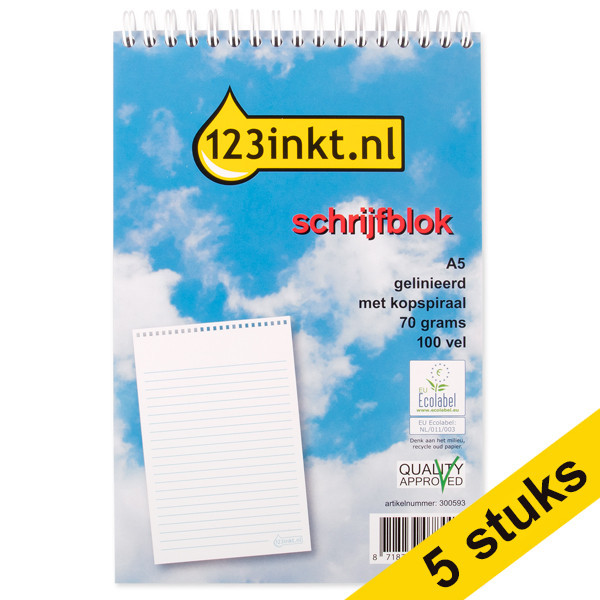 Aanbieding: 5x 123inkt spiraalblok A5 gelijnd 70 g/m² 100 vellen  300594 - 1