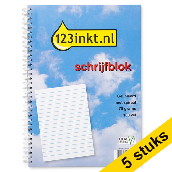 Aanbieding: 5x 123inkt spiraalschrift A4 gelijnd 70 g/m² 100 vellen met spiraal  300570 - 1