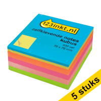 Aanbieding: 5x 123inkt zelfklevende notes kubus neonmix 76 x 76 mm