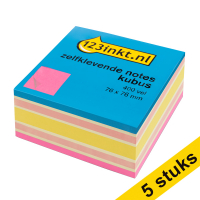 Aanbieding: 5x 123inkt zelfklevende notes kubus neonroze 76 x 76 mm  301080