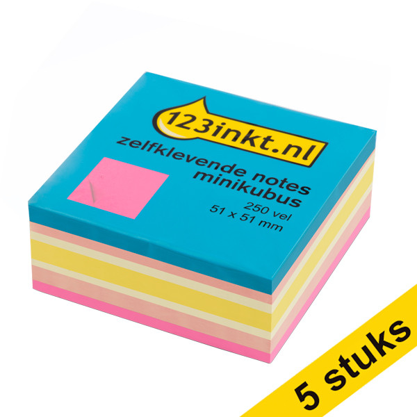 Aanbieding: 5x 123inkt zelfklevende notes mini kubus neonroze 51 x 51 mm 301082 - 1