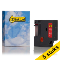 Aanbieding: 5x Dymo 1805416 IND Rhino tape vinyl wit op rood 12 mm (123inkt huismerk)
