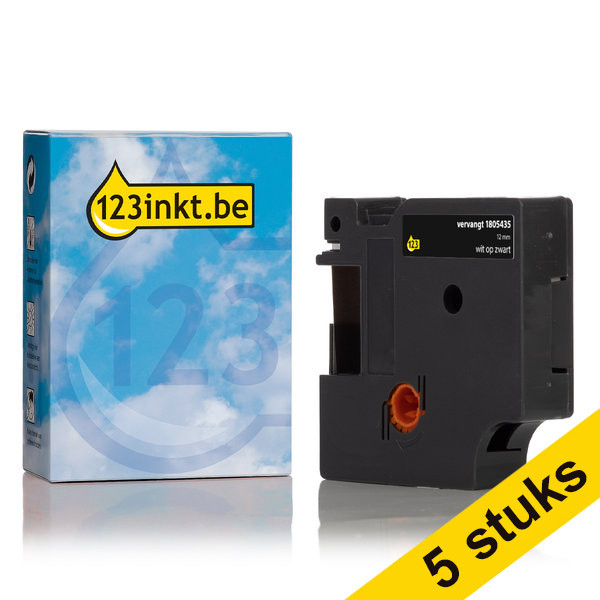 Aanbieding: 5x Dymo 1805435 IND Rhino tape vinyl wit op zwart 12 mm (123inkt huismerk) 1805435C 650607 - 1