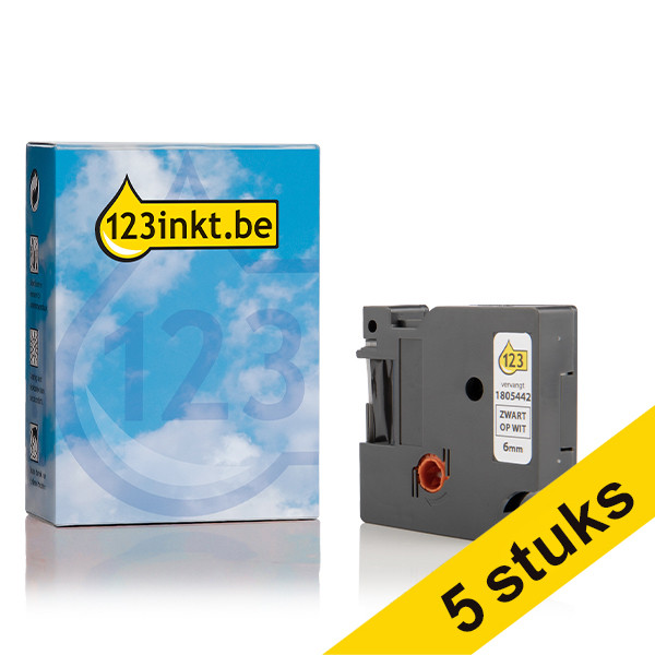 Aanbieding: 5x Dymo 1805442 IND Rhino tape permanent polyester zwart op wit 6 mm (123inkt huismerk) 1805442C 650595 - 1