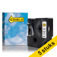 Aanbieding: 5x Dymo S0718260 / 18051 IND Rhino tape krimpkous zwart op wit 6 mm (123inkt huismerk) 653090