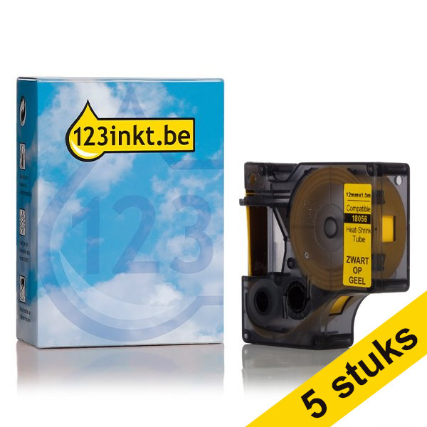 Aanbieding: 5x Dymo S0718310 / 18056 IND Rhino tape krimpkous zwart op geel 12 mm (123inkt huismerk) S0718310C 650580 - 1