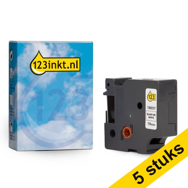 Aanbieding: 5x Dymo S0718330 / 18057 IND Rhino tape krimpkous zwart op wit 19 mm (123inkt huismerk) S0718330C 650604 - 1