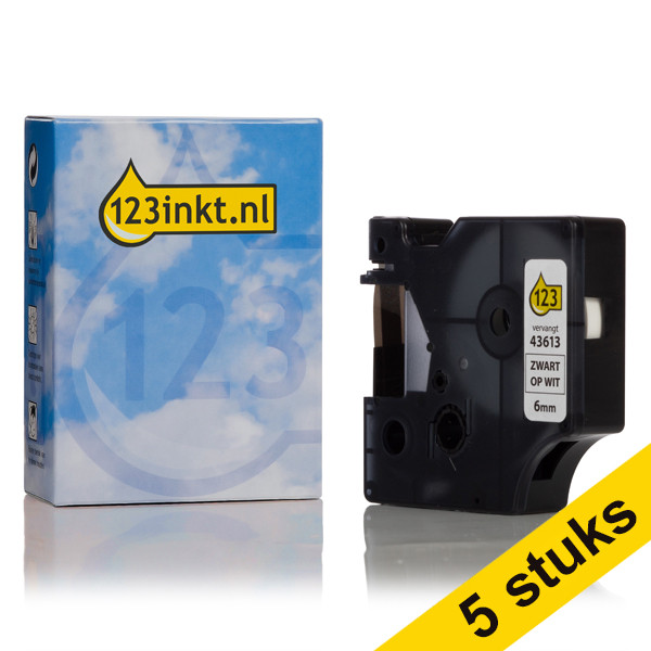 Aanbieding: 5x Dymo S0720780 / 43613 tape zwart op wit 6 mm (123inkt huismerk) S0720780C 650533 - 1