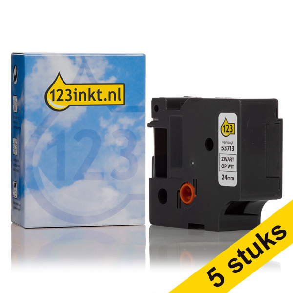 Aanbieding: 5x Dymo S0720930 / 53713 tape zwart op wit 24 mm (123inkt huismerk) S0720930C 650567 - 1