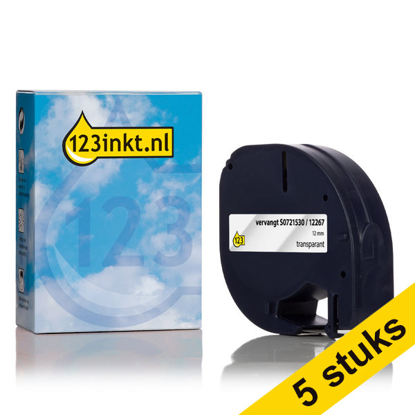 Aanbieding: 5x Dymo S0721530 / 12267 plastic tape transparant 12 mm (123inkt huismerk) S0721530C 650517 - 1