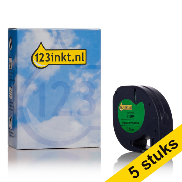 Aanbieding: 5x Dymo S0721640 / 91204 plastic tape groen 12 mm (123inkt huismerk) S0721640C 650566 - 1