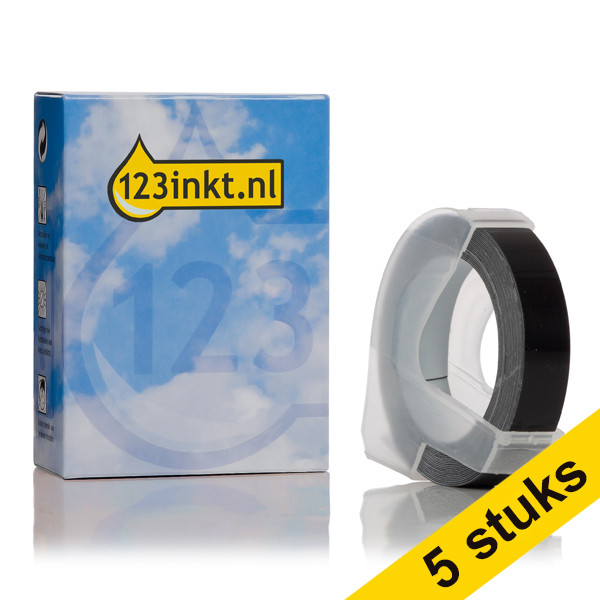 Aanbieding: 5x Dymo S0898130 / 520109 reliëftape wit op zwart (123inkt huismerk) S0898130C 650522 - 1