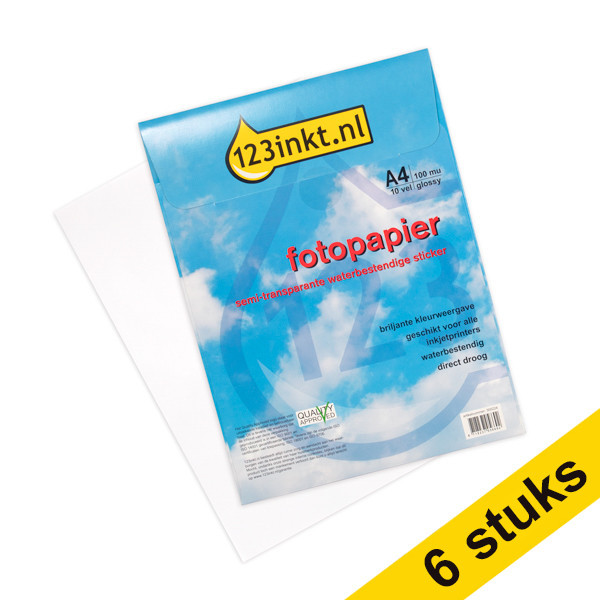 Aanbieding: 6x 123inkt fotopapier waterbestendige sticker A4 semi-transparant (10 stickers)  300342 - 1