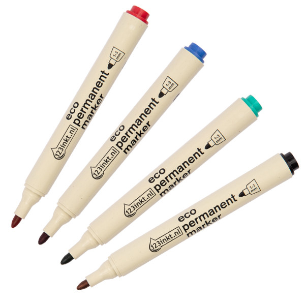 Aanbieding: Set 123inkt eco permanent markers zwart/rood/blauw/groen (1 - 3 mm rond)  390601 - 1