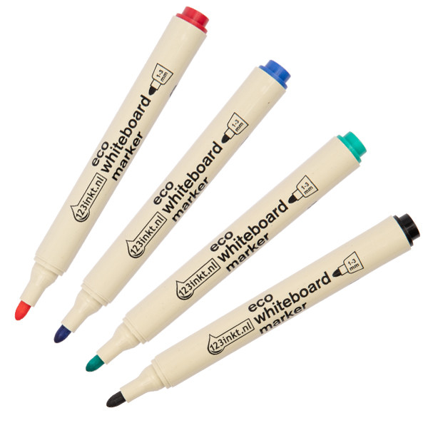 Aanbieding: Set 123inkt eco whiteboard markers zwart/rood/blauw/groen (1 - 3 mm rond)  390592 - 1