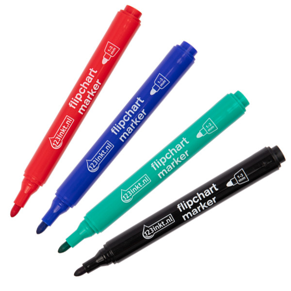 Aanbieding: Set 123inkt flipchartmarkers zwart/rood/blauw/groen (1 - 3 mm rond)  390565 - 1