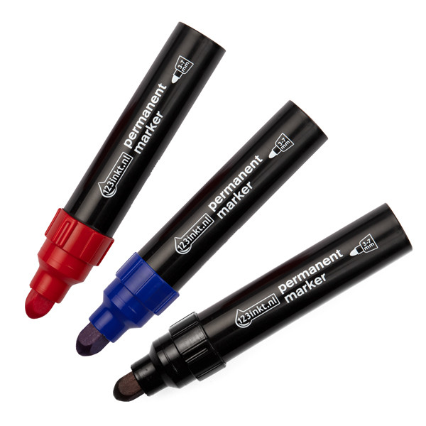 Aanbieding: Set 123inkt permanent markers zwart/rood/blauw (3 - 7 mm rond)  301194 - 1