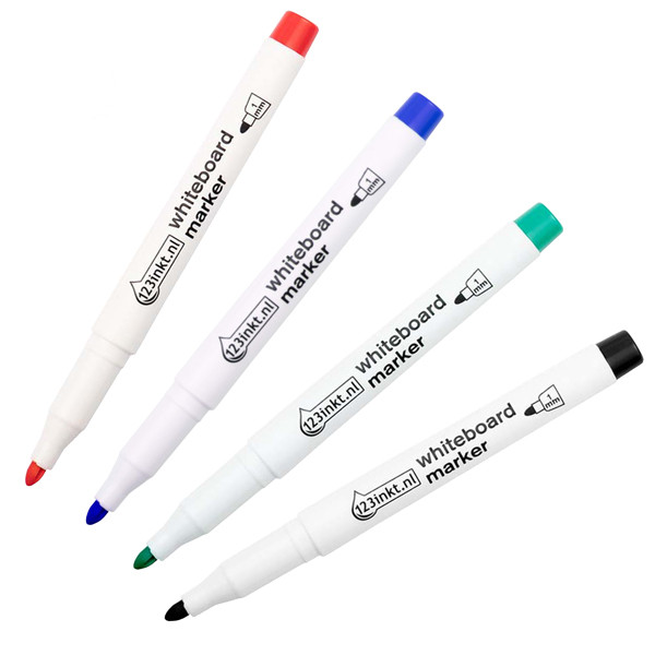 Aanbieding: Set 123inkt whiteboard markers zwart/rood/blauw/groen (1 mm rond) 301WP4C 301185 - 1
