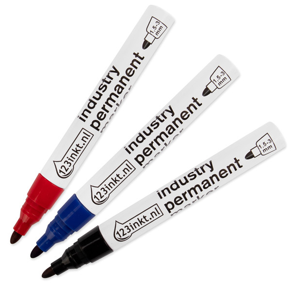 Aanbieding: set 123inkt industriële permanent markers zwart/rood/blauw  301239 - 1