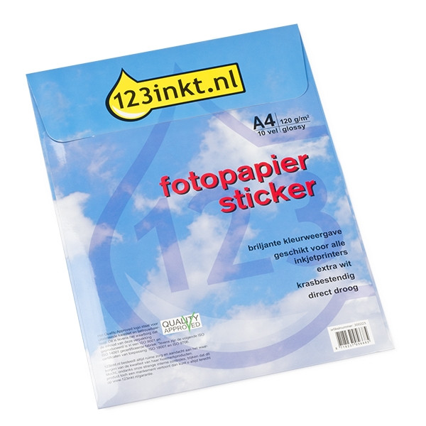 Aanbieding 123inkt fotopapier sticker glossy A4 wit: 5 sets + 1 GRATIS (totaal 60 stickers)  300341 - 1
