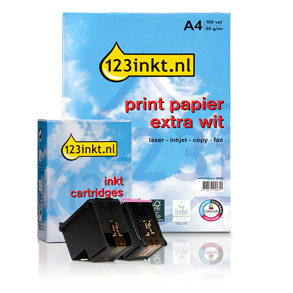 Aanbieding 123inkt huismerk vervangt HP 62XL multipack zwart en kleur + pak papier 160860 - 1