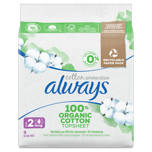 Always Cotton Protection maandverband size 2 long (9 stuks) SAL00109 - 1