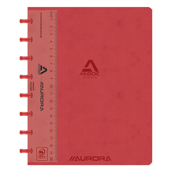 Aurora Adoc geruit schrift met liniaal A5 rood 72 vellen (5 mm) 3845.748R 330085 - 1