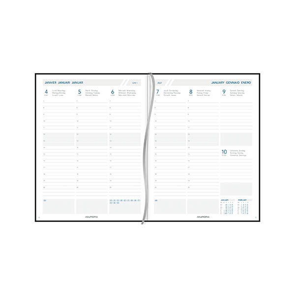 Aurora Business Florence weekagenda met halfuurindeling 2027 zwart (1 week per 2 pagina's) 6-talig 440171 - 2