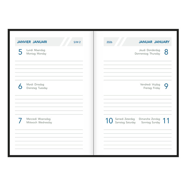 Aurora Classic7 Luna weekagenda 2026 blauw (1 week per 2 pagina) 4-talig 330150 - 2