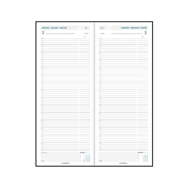 Aurora Longo Balacron dagagenda met kwartierindeling 2027 zwart (1 dag per pagina) 6-talig 440146 - 2