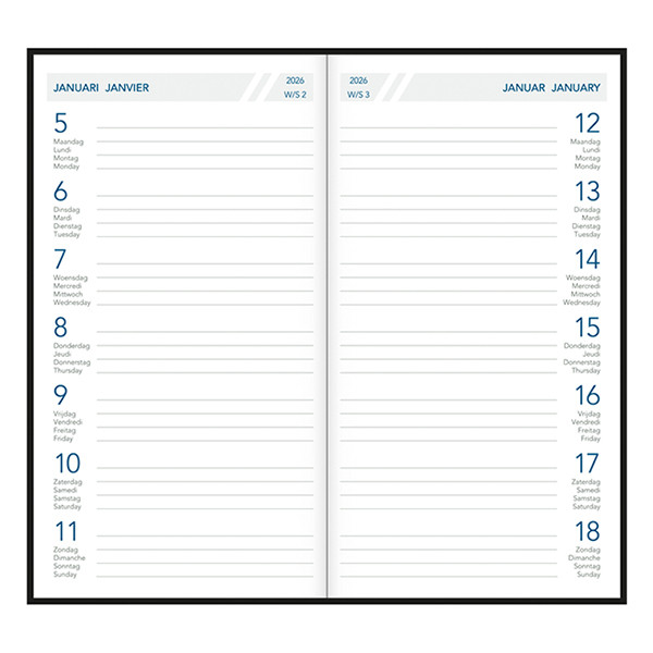 Aurora Timeplan Seta weekagenda 2026 groen (1 week per pagina) 4-talig 330169 - 2