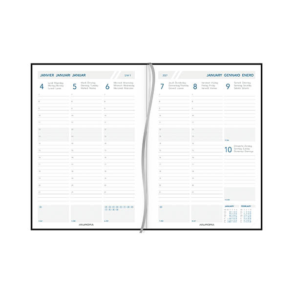 Aurora Universe Tesoro weekagenda met uurindeling 2027 geel (1 week per 2 pagina's) 6-talig 440126 - 2