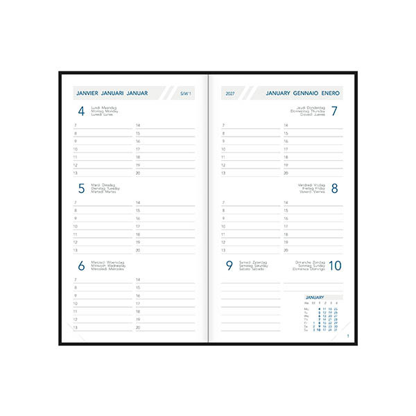 Aurora Visuplan Luna weekagenda met uurindeling 2027 bordeaux (1 week per 2 pagina's) 6-talig 440156 - 2
