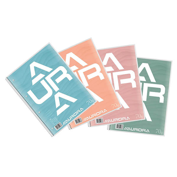 Aurora collegeblok A4 gelinieerd 70 grams 80 vel assorti (4-gaats) 298374 - 1