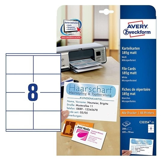 Avery A7 Zweckform C32254-25 steekkaart wit 105 x 70 mm (200 stuks) C32254-25 212794 - 1