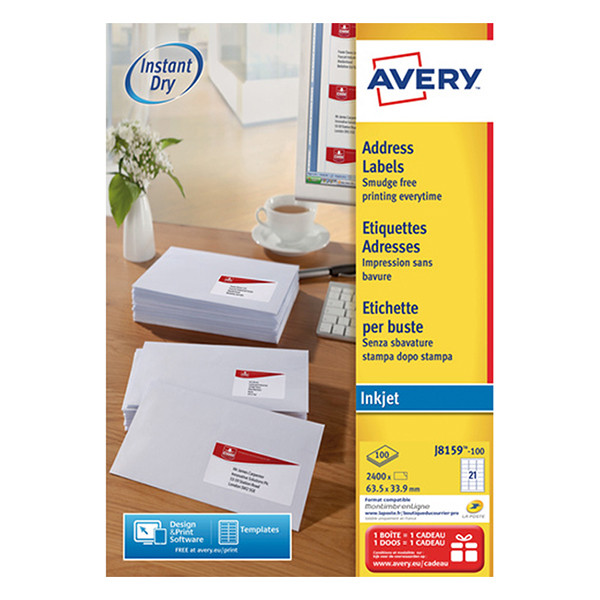 Avery J8159-100 adresetiketten A4 63,5 x 33,9 mm wit (2400 etiketten) J8159-100 212274 - 1