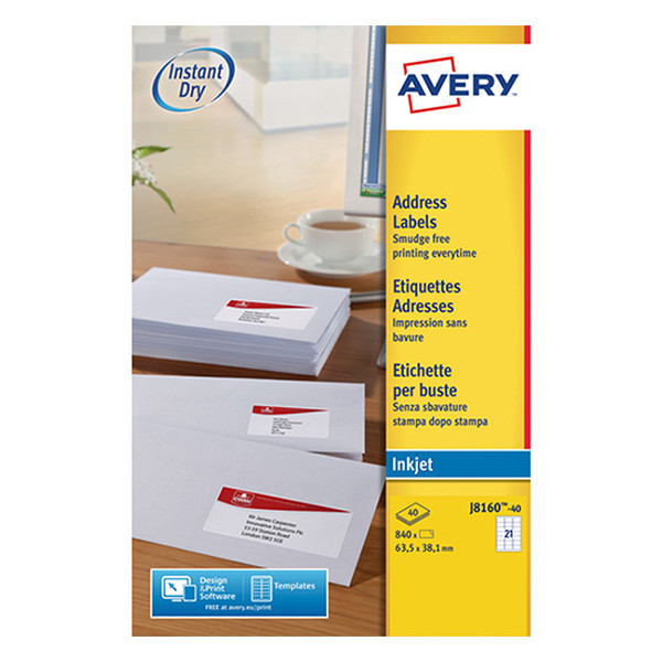 Avery J8160-40 adresetiketten A4 63,5 x 38,1 mm wit (840 etiketten) J8160-40 212282 - 1