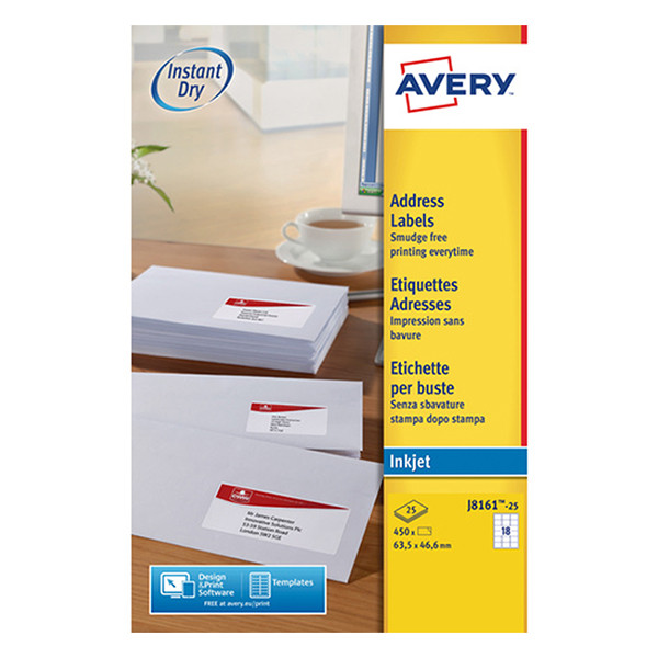 Avery J8161-25 adresetiketten A4 63,5 x 46,6 mm wit (450 etiketten) J8161-25 212286 - 1