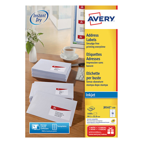 Avery J8162-100 adresetiketten A4 99,1 x 33,9 mm wit (1600 etiketten) J8162-100 212296 - 1