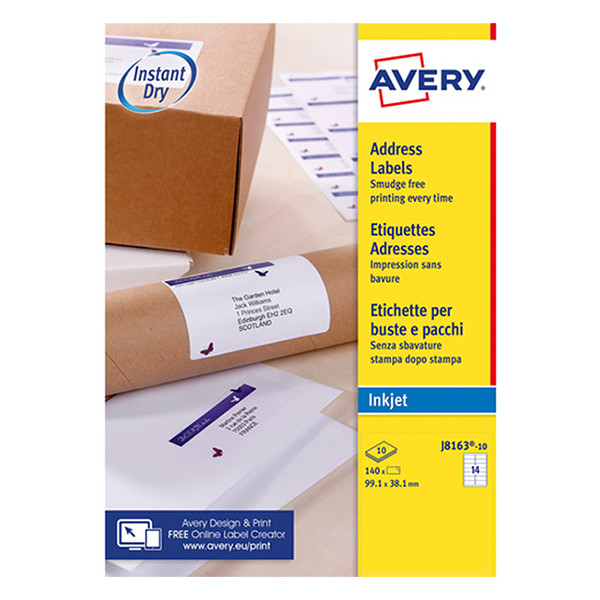 Avery J8163-10 adresetiketten A4 99,1 x 38,1 mm wit (140 etiketten) J8163-10 212304 - 1