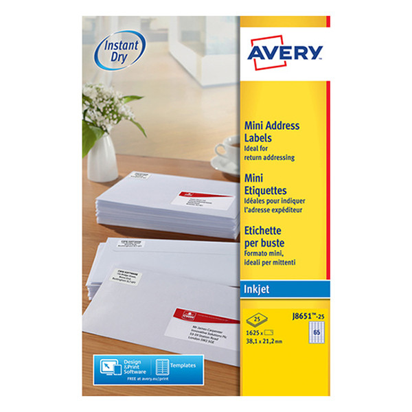Avery J8651-25 adresetiketten A4 38,1 x 21,2 mm wit (1625 etiketten) J8651-25 212260 - 1