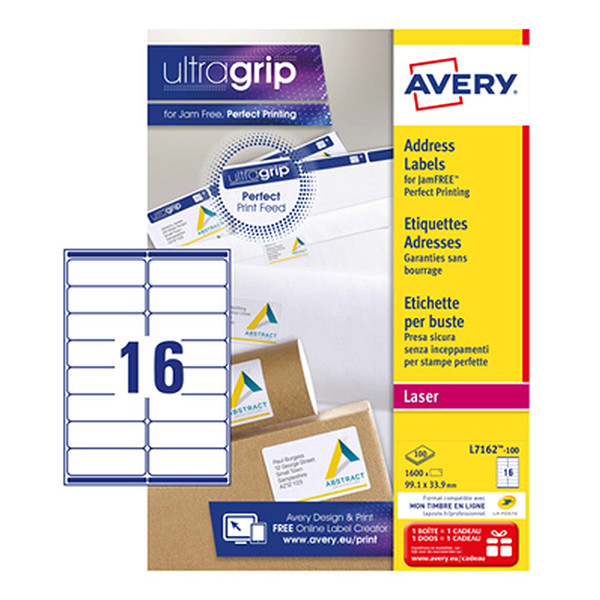 Avery L7162-100 adresetiketten A4 99,1 x 33,9 mm wit (1600 etiketten) L7162-100 212108 - 1