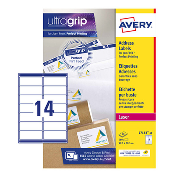 Avery L7163-40 adresetiketten A4 99,1 x 38,1 mm wit (560 etiketten) L7163-40 212298 - 1